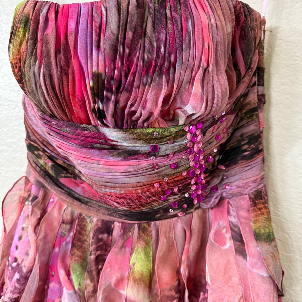 Cache Strapless Ruffle Mini Dress Pink Purple Floral Y2K Fantasy Fairycore Sz 4 - Picture 3 of 13